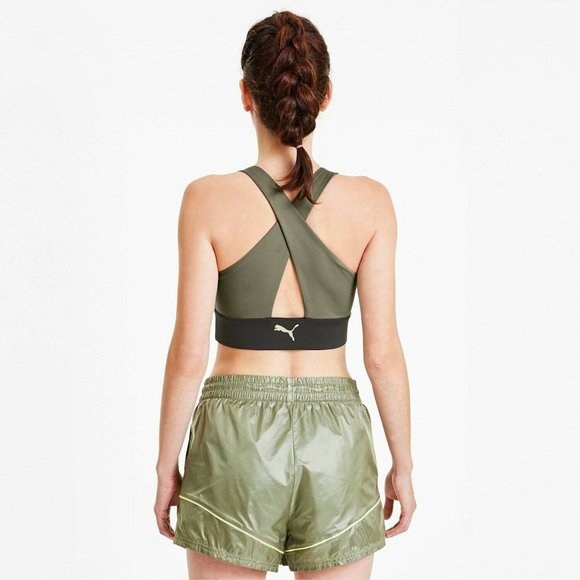 NWT Puma Womens Evide Workout Set Crop Top Bra Shorts Green - Picture 3 of 12